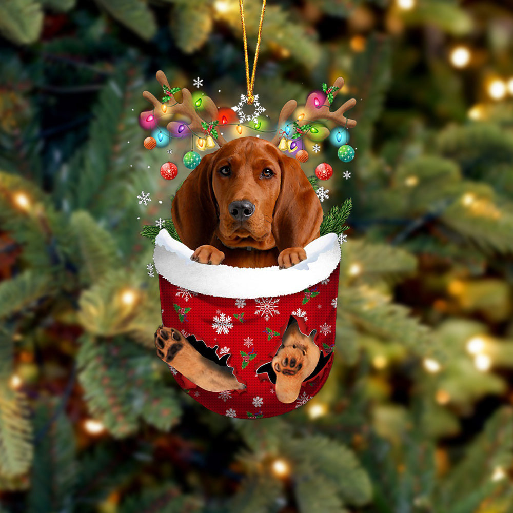 Red Dachshund In Snow Pocket Christmas Ornament Acrylic Dog Orn
