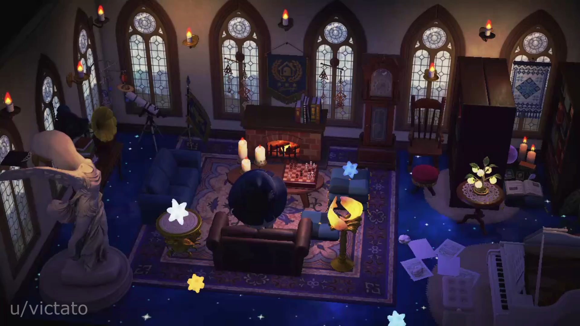 Gothic cobalt blue Ravenclaw themed living room with lots of crystals and  candles and books  AI Generated Artwork  NightCafe Creator