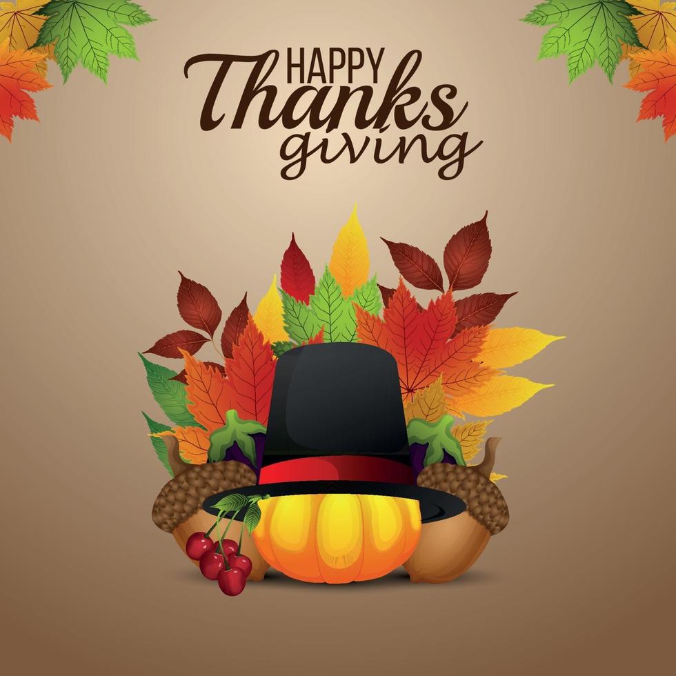 Happy thanksgiving day background with pumpkin and autumn leaf