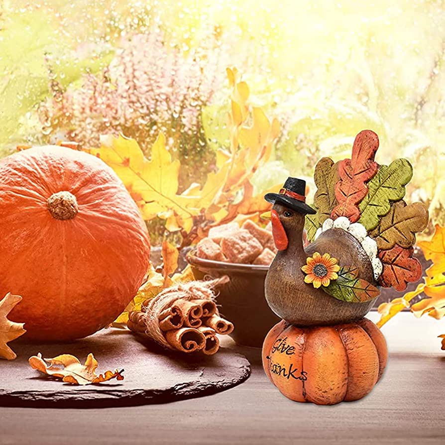 Ochine Turkey Thanksgiving Table Decor Fall Figurine Tabletop Resin Pumpkin Decorations Party Autumn Centerpiece for Home Kitchen Office Harvest Day Decoration 1 Pack, Home & Kitchen