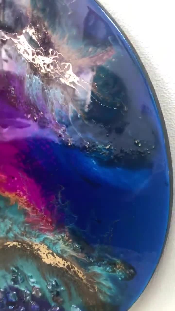 Round Epoxy Resin Art Work Geode Original Hinged Painting