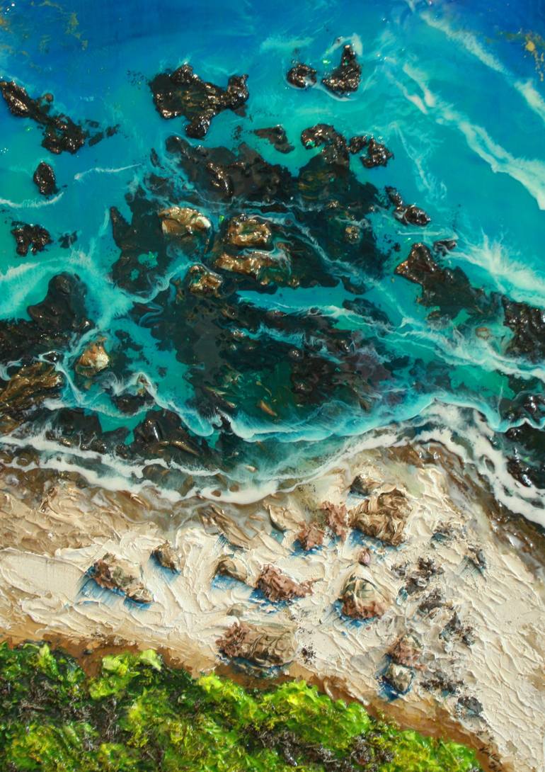 Wild Beach. 3D Resin art. A bird's eye view of the ocean Sculpture