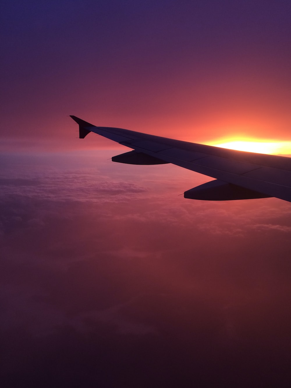 airplane wing over the clouds photo