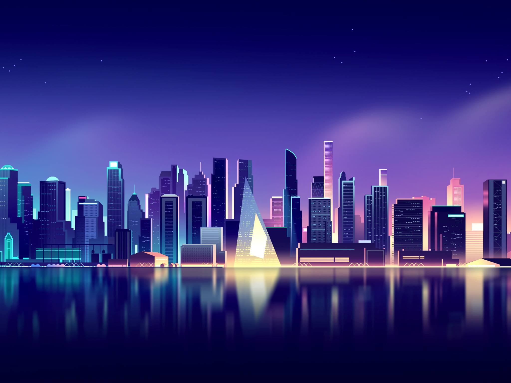 Cityscape Wallpaper 4K, Neon, Skyline, Aesthetic, Reflections, 5K, World