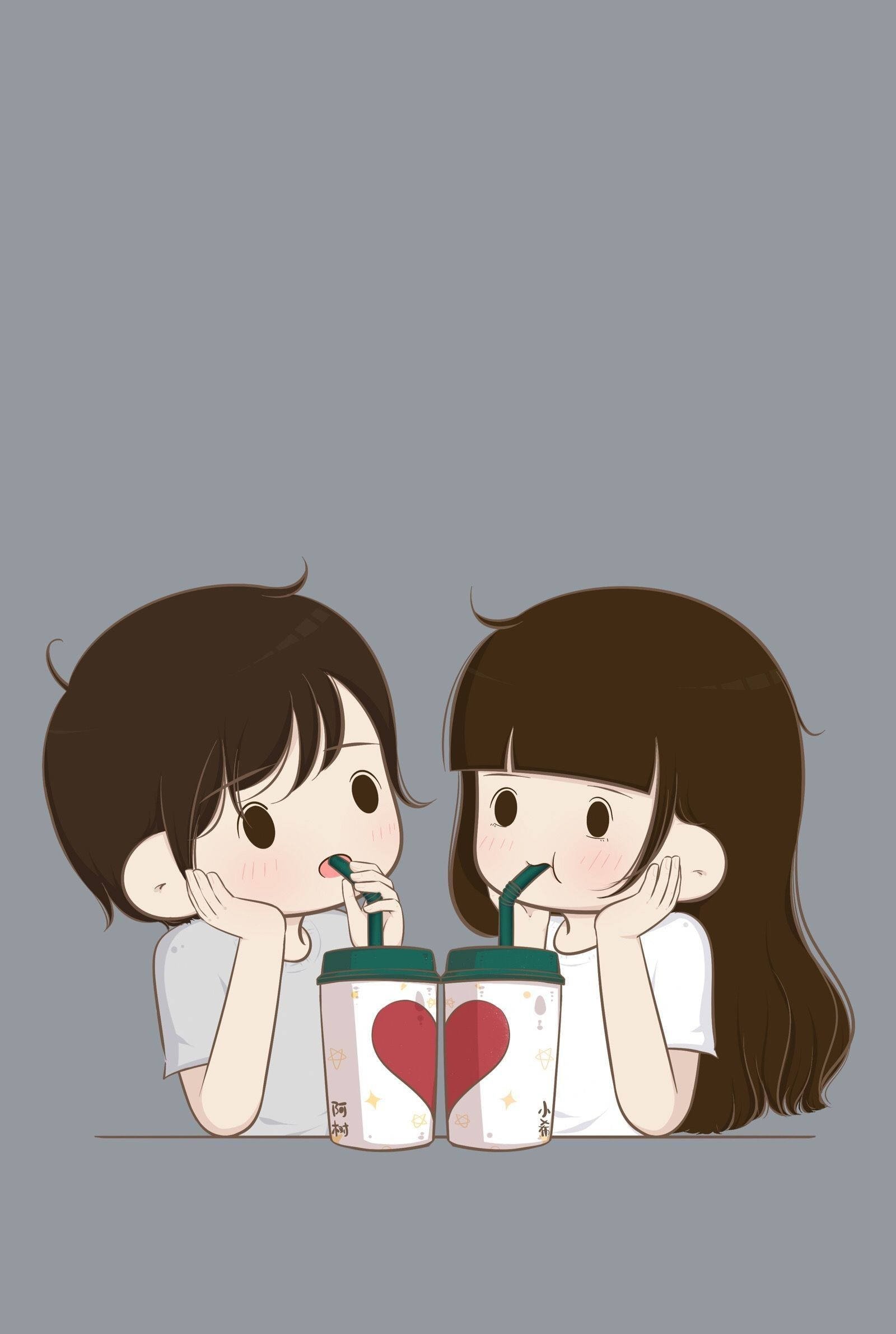 Download Cute Couple Matching Heart Cups Wallpaper