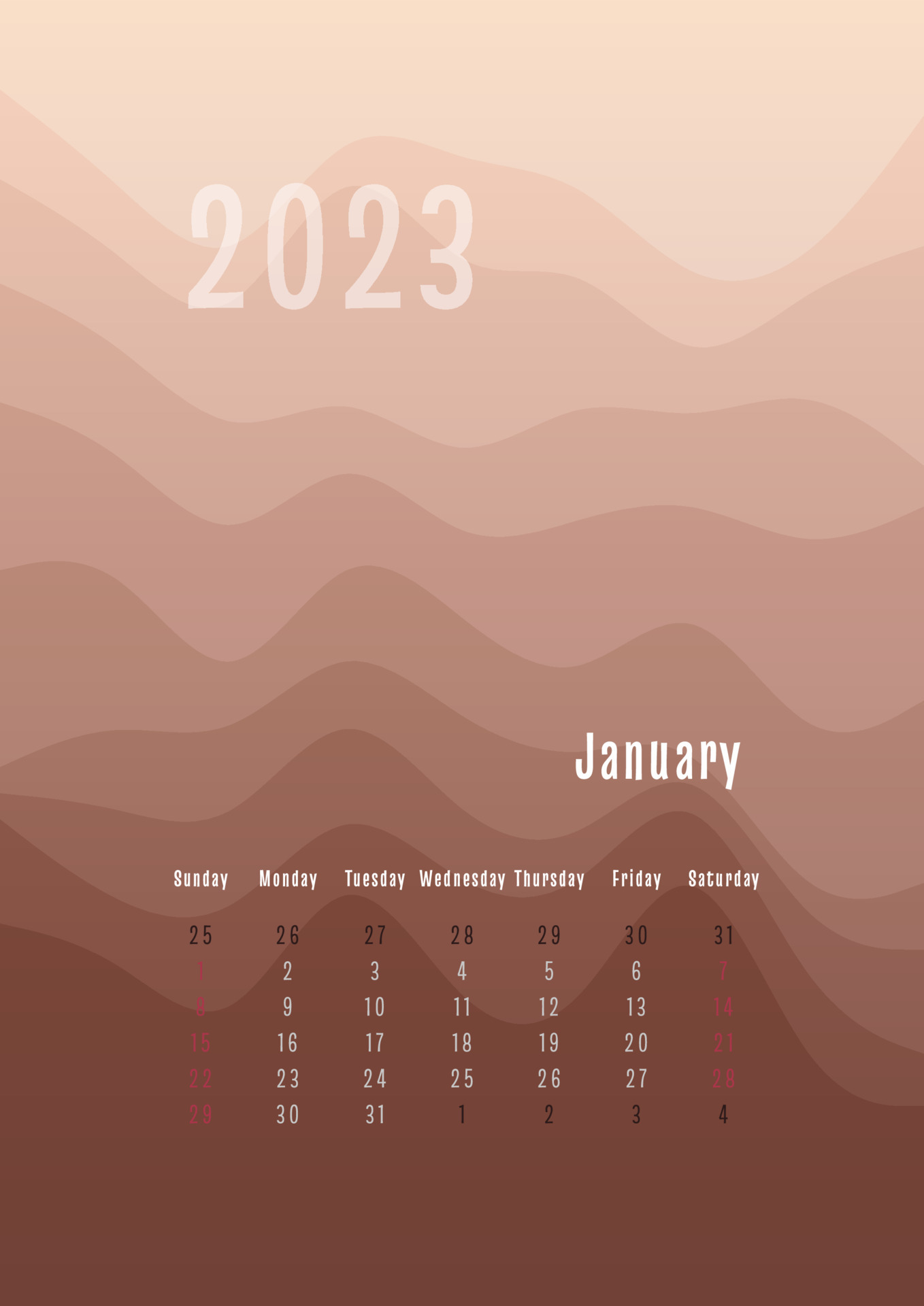 2023 january vertical calendar every month separately. monthly personal planner template. Peak silhouette abstract gradient colorful background, design for print and digital 4589781 Vector Art at Vecteezy