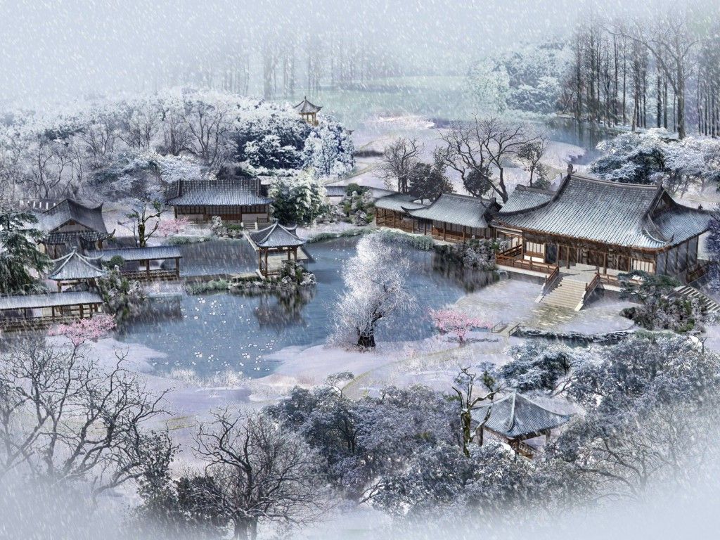 Japanese countryside, Japanese village, Winter lodge