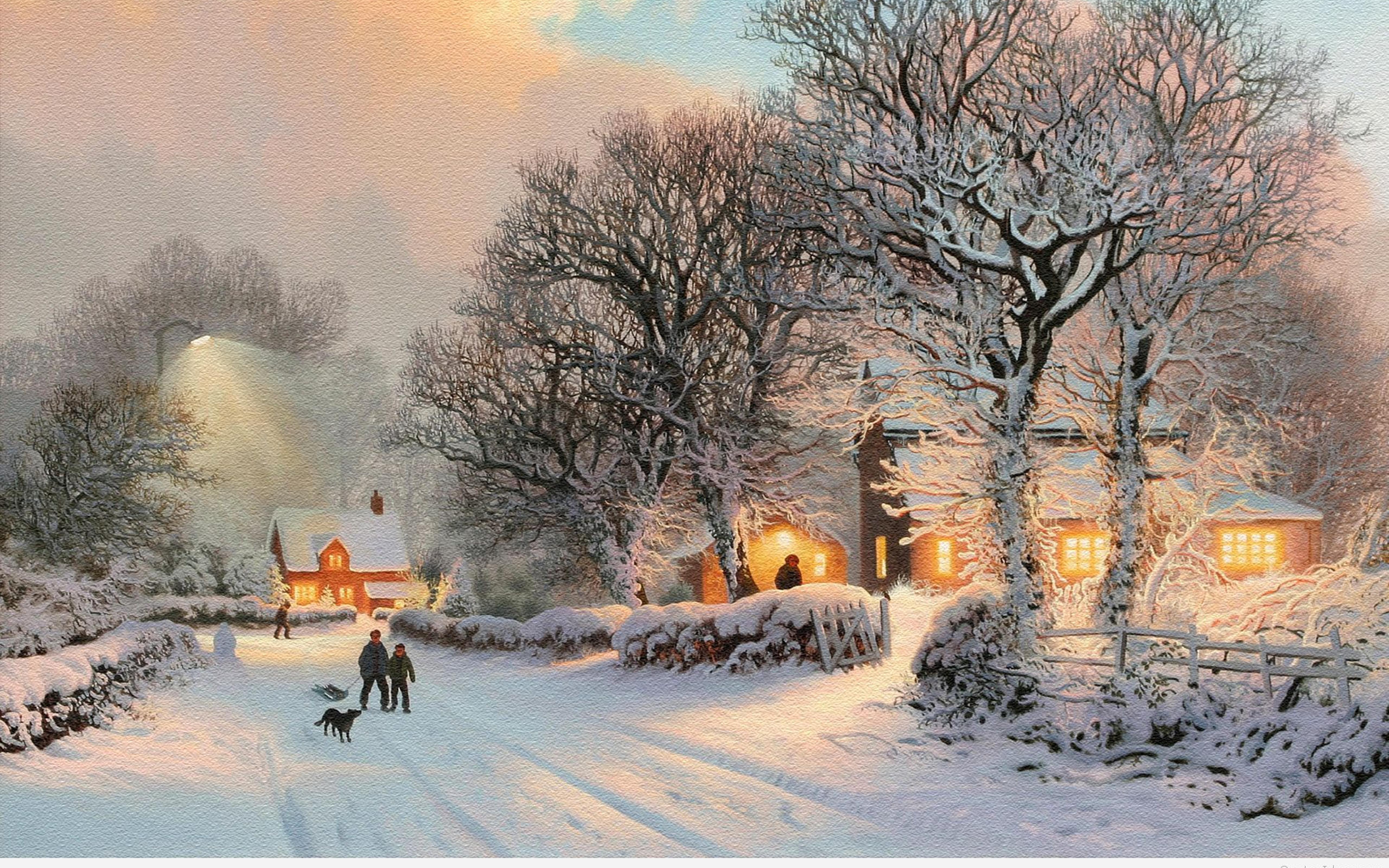 Kids play in the snow