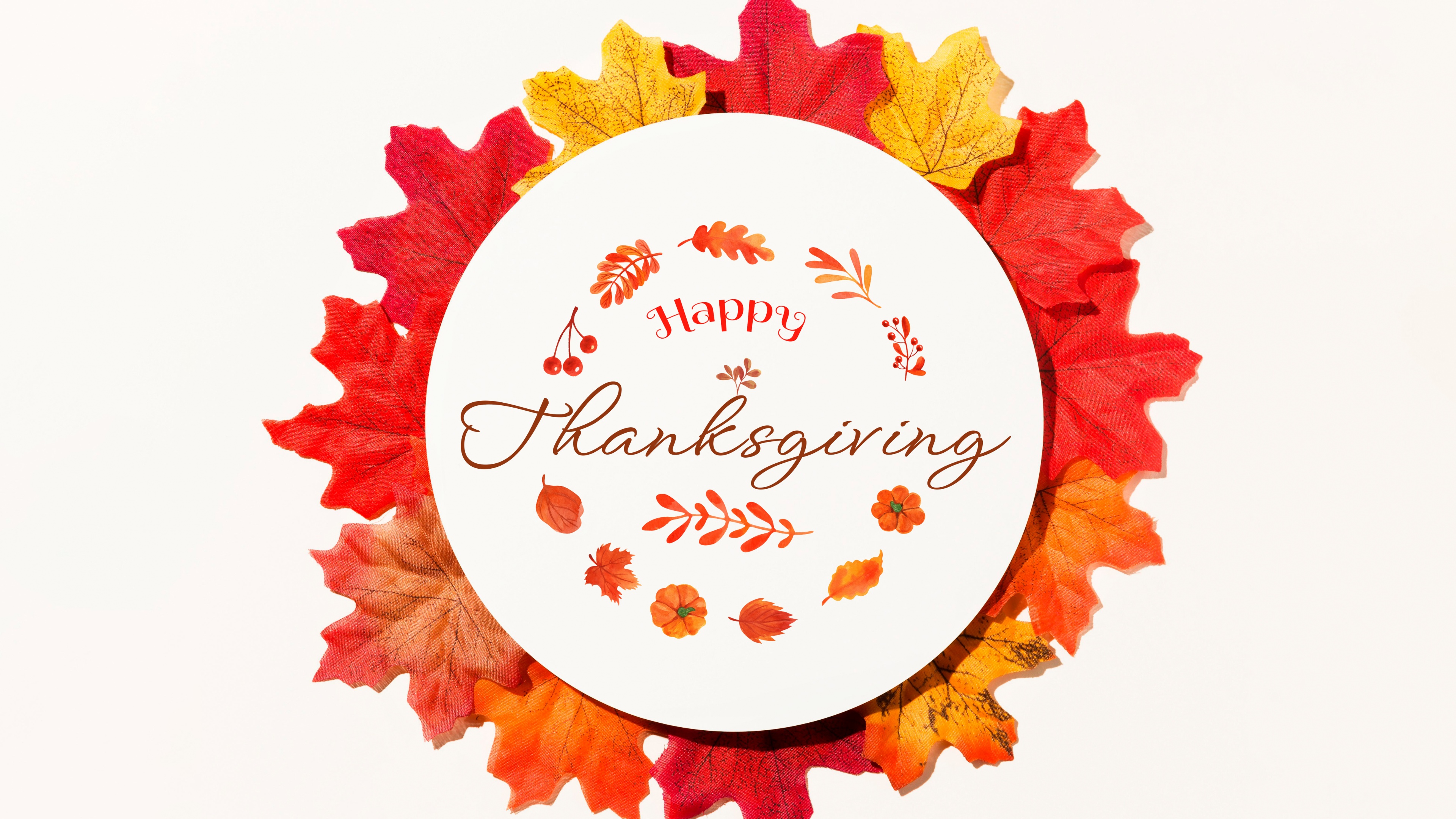 Happy Thanksgiving Wallpaper 4K, Thanksgiving Day, Autumn leaves, Celebrations