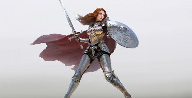 Wallpaper fantasy, woman with sword and shield, warrior, art desktop wallpaper, HD image, picture, background, 7acffc
