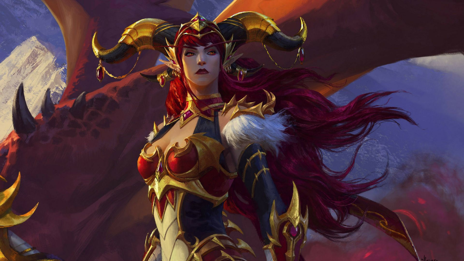 Desktop Wallpaper Woman With Horns, Redhead, Fantasy, HD Image, Picture, Background, F2833b