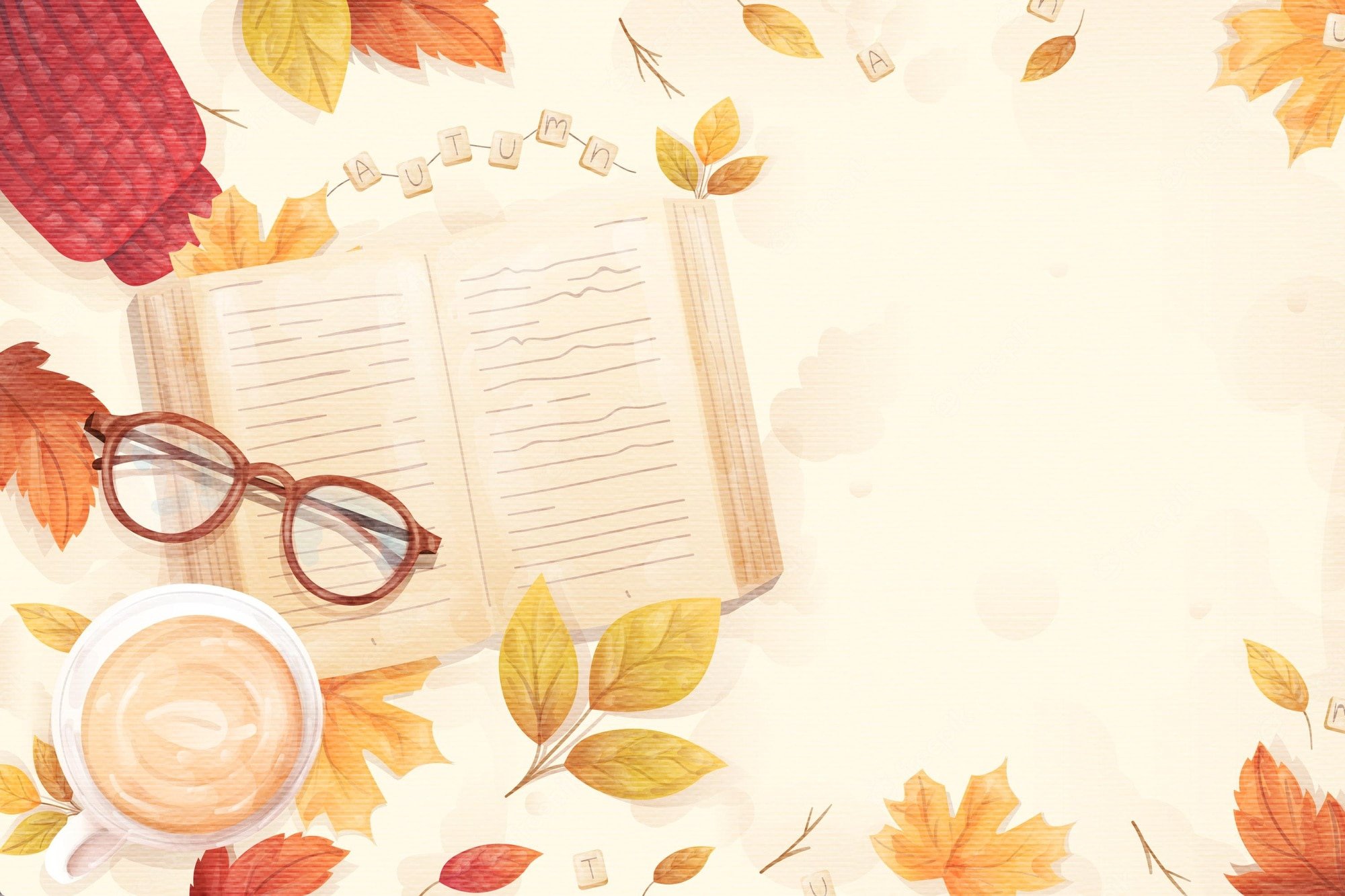 Free Vector. Flat design autumnal background with book and glasses
