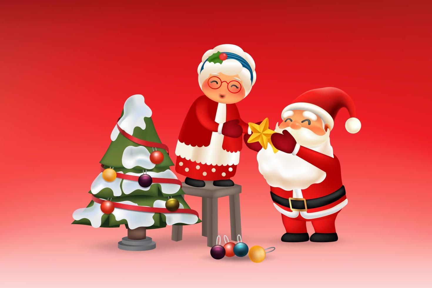Santa Claus and Mrs Claus decorating christmas three