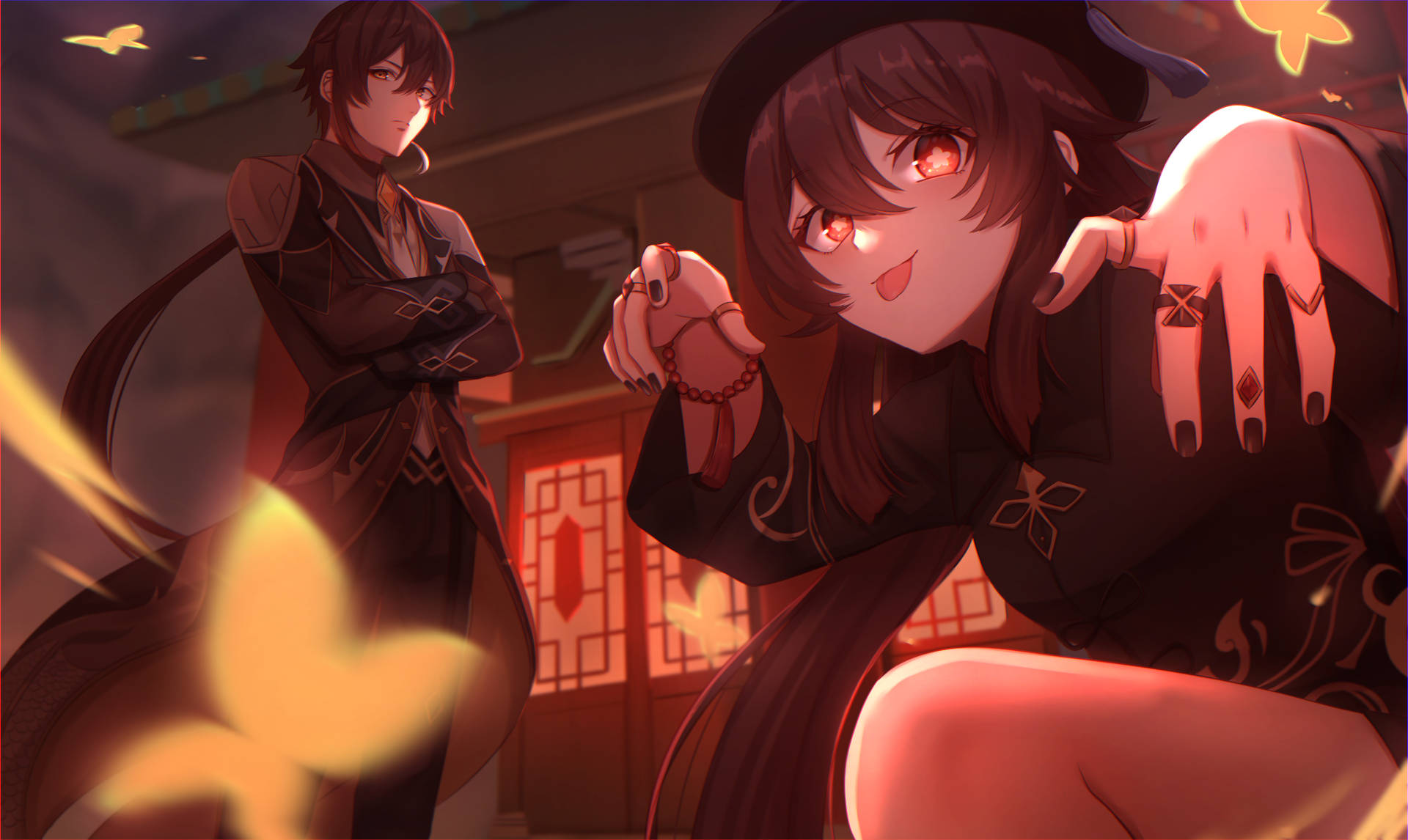 Download Hu Tao And Zhongli Wallpaper