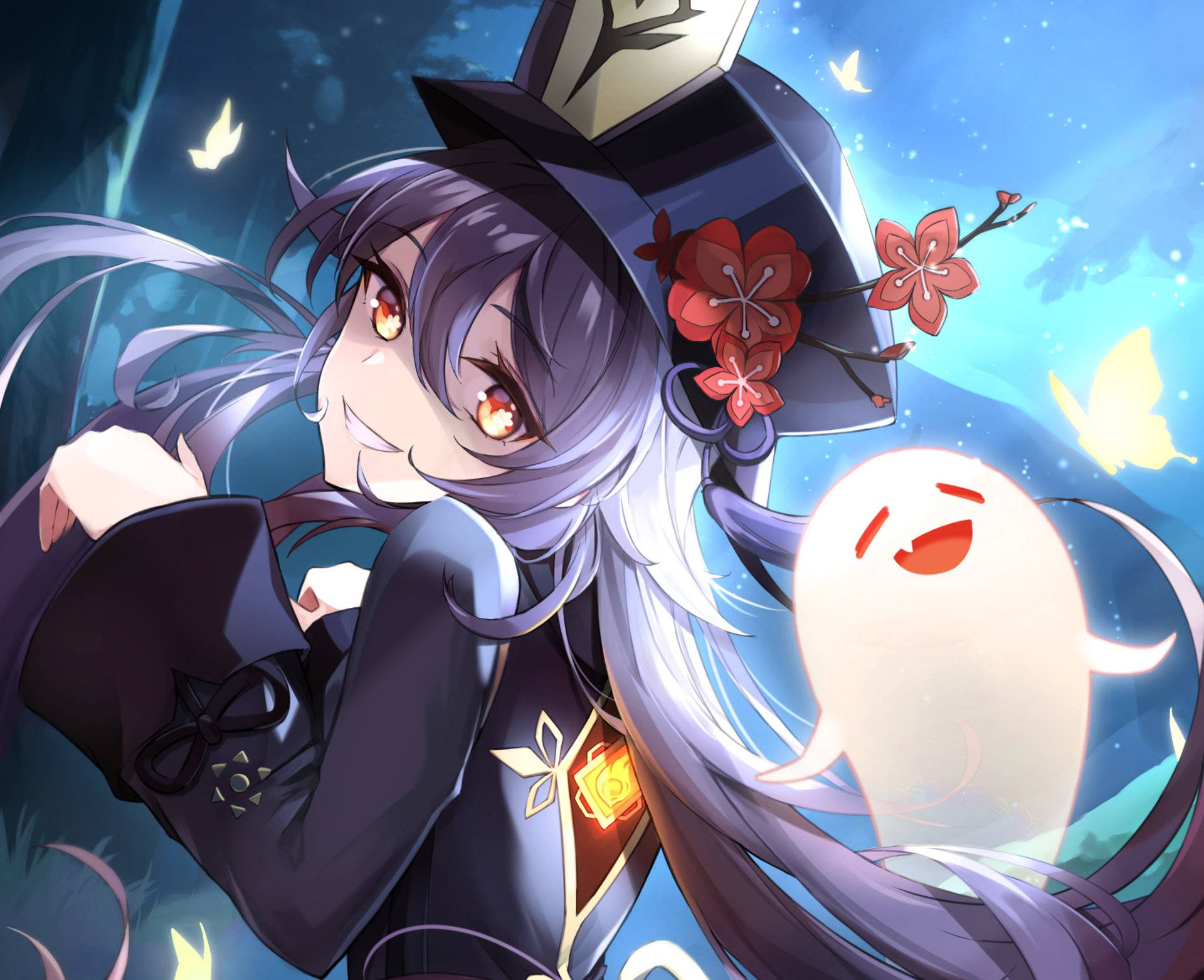 Download Hu Tao Blue Night Wallpaper