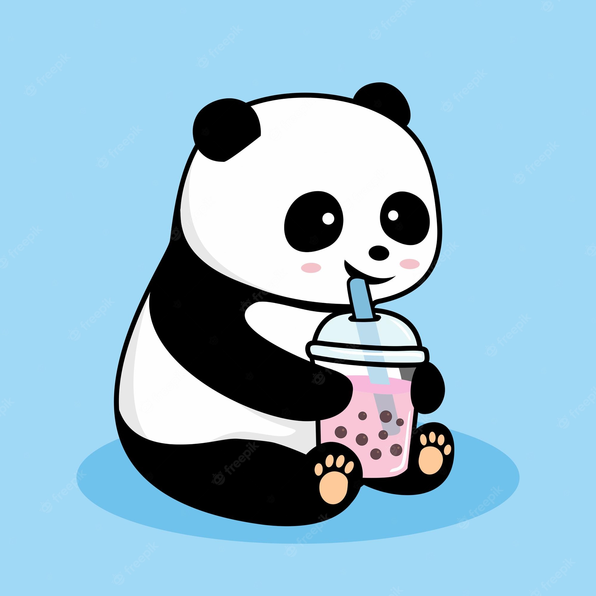 Premium Vector. Cute panda drinking boba cartoon