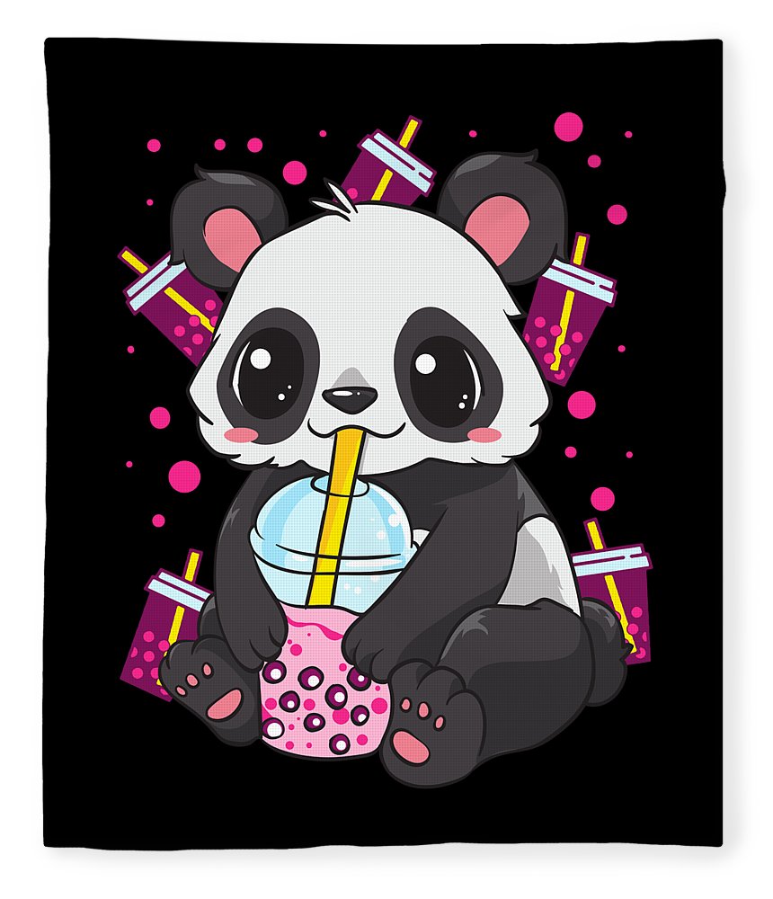 Boba Bubble Tea Panda Drinking Boba Fleece Blanket by The Perfect Presents