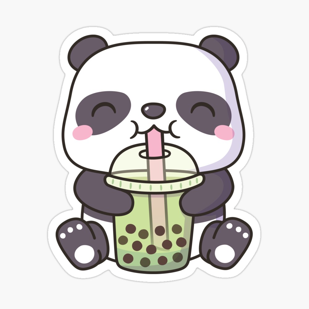 Cute Panda Drinking Matcha Bubble Tea Poster