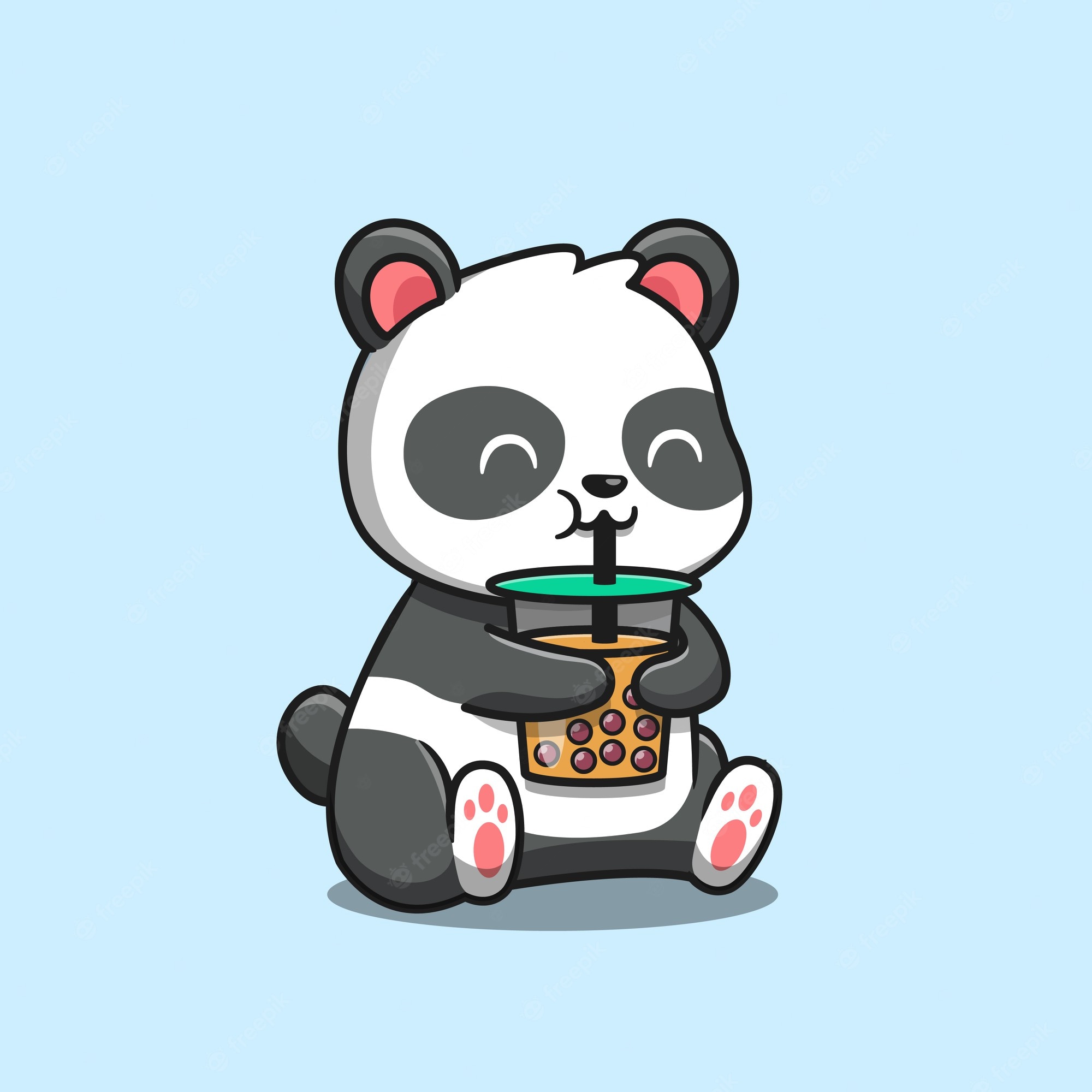 Free Vector. Cute panda sipping boba milk tea cartoon icon illustration. animal food icon concept isolated. flat cartoon style