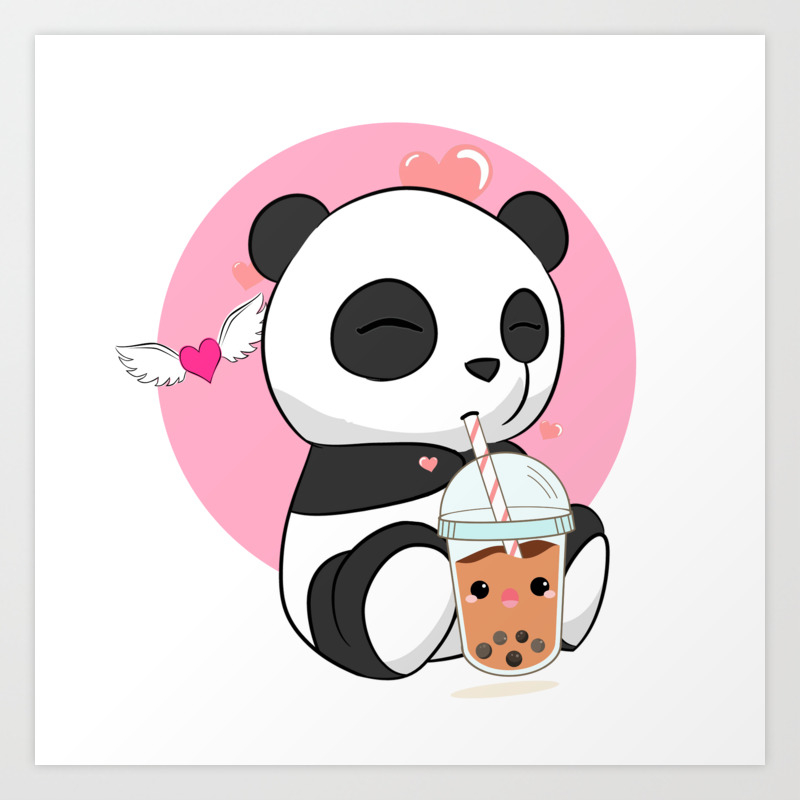 Cute Panda Chibi Drinking Boba Bubble Tea Art Print