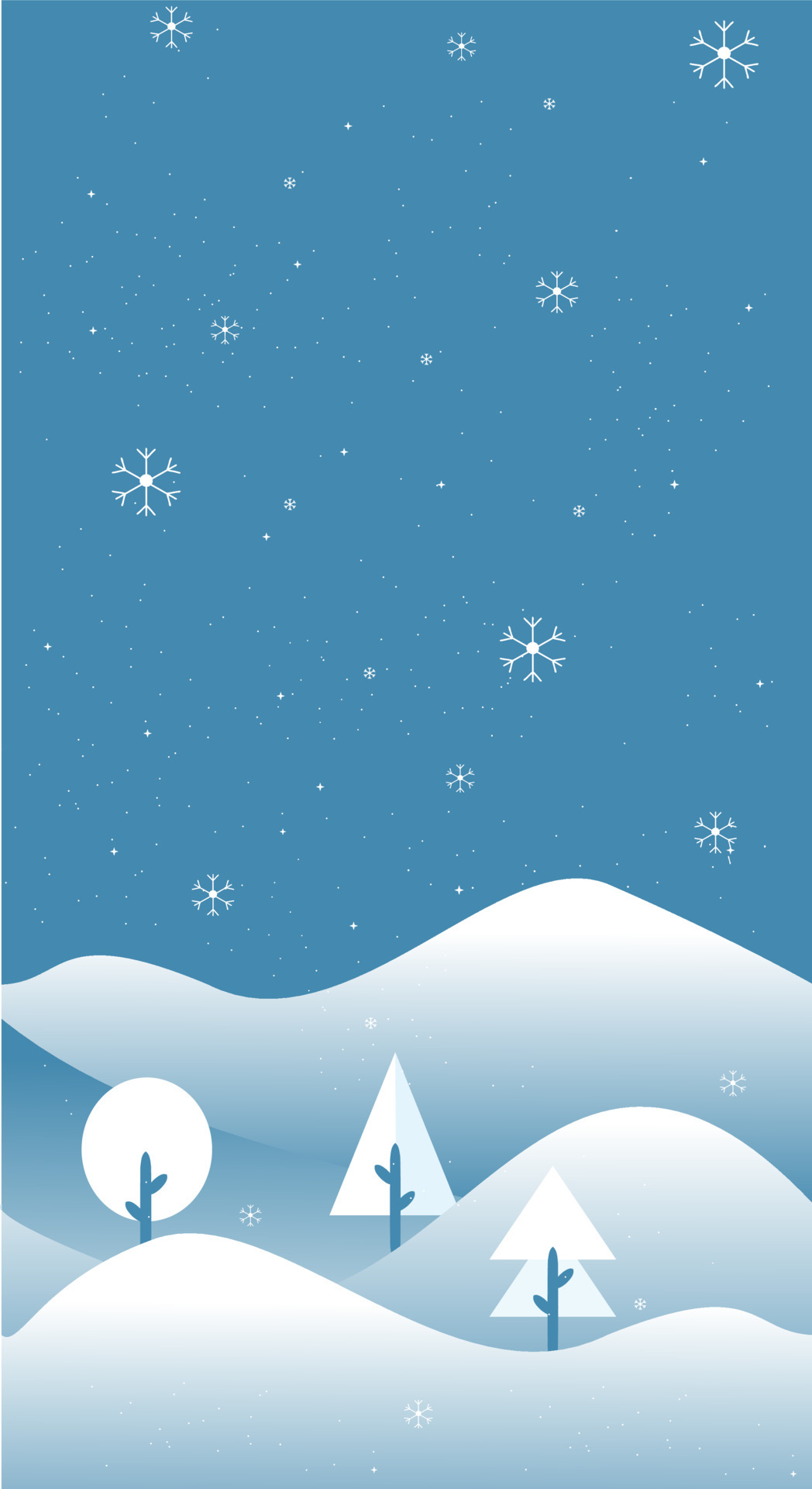 Winter landscape illustration in flat style with design snow and tree in noon view. Aesthetic winter season background. Banner for mobile phone screen saver theme, lock screen and wallpaper. Vector