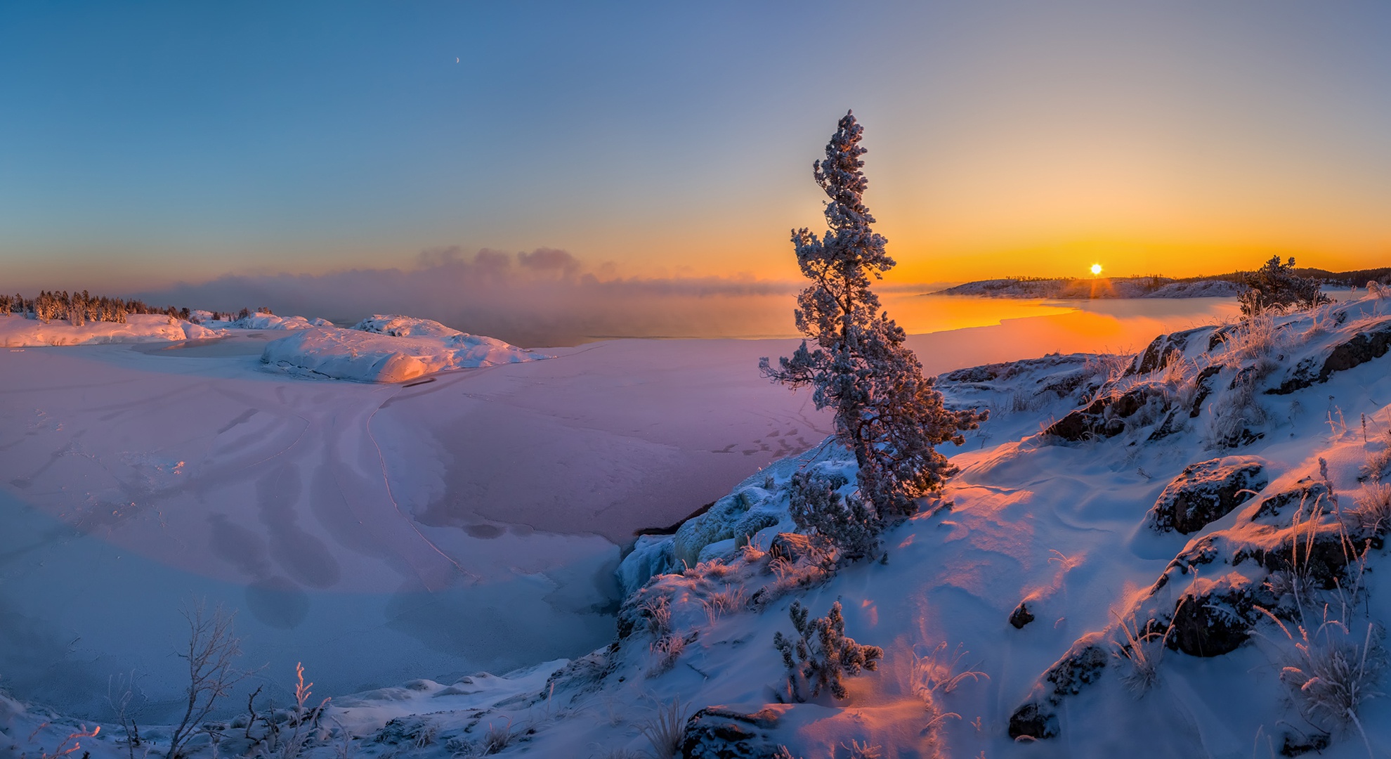 Landscape Nature Snow Sunrise Winter wallpaperx1080