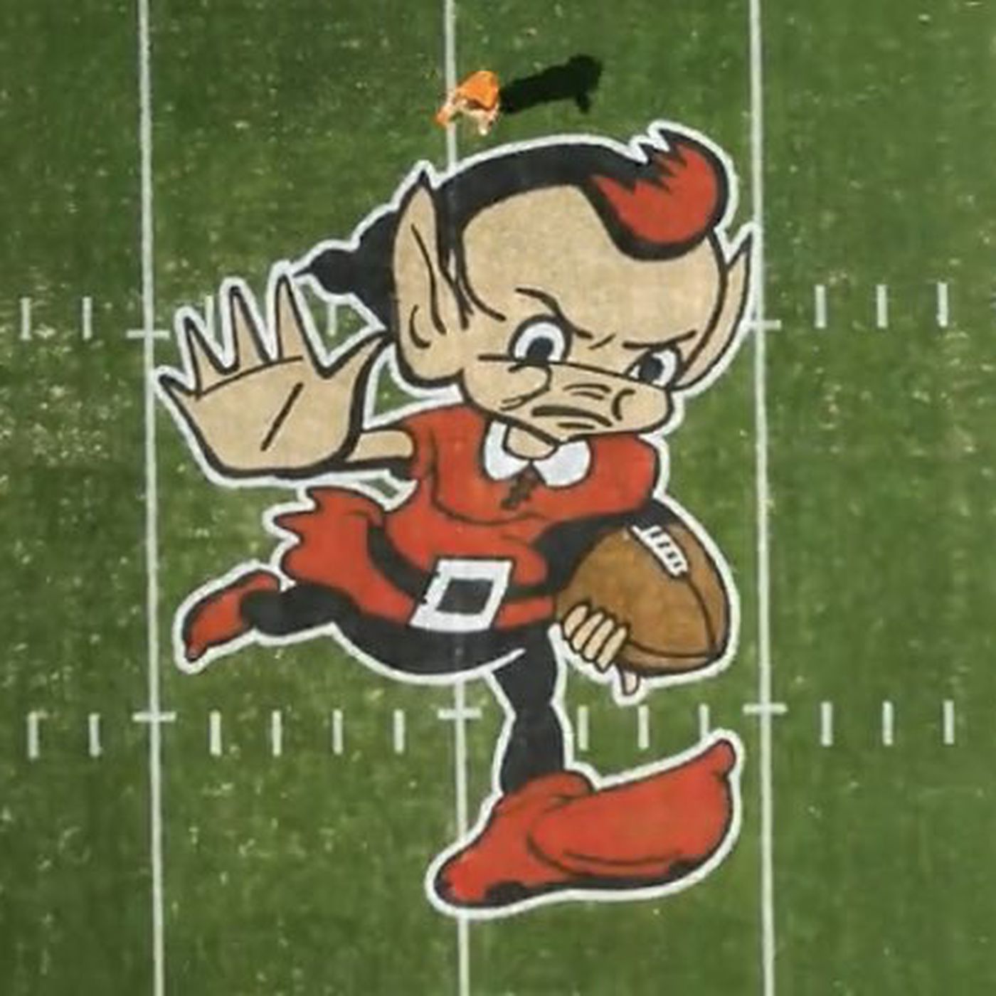 Browns introduce midfield artwork which is: Brownie the Elf By Nature