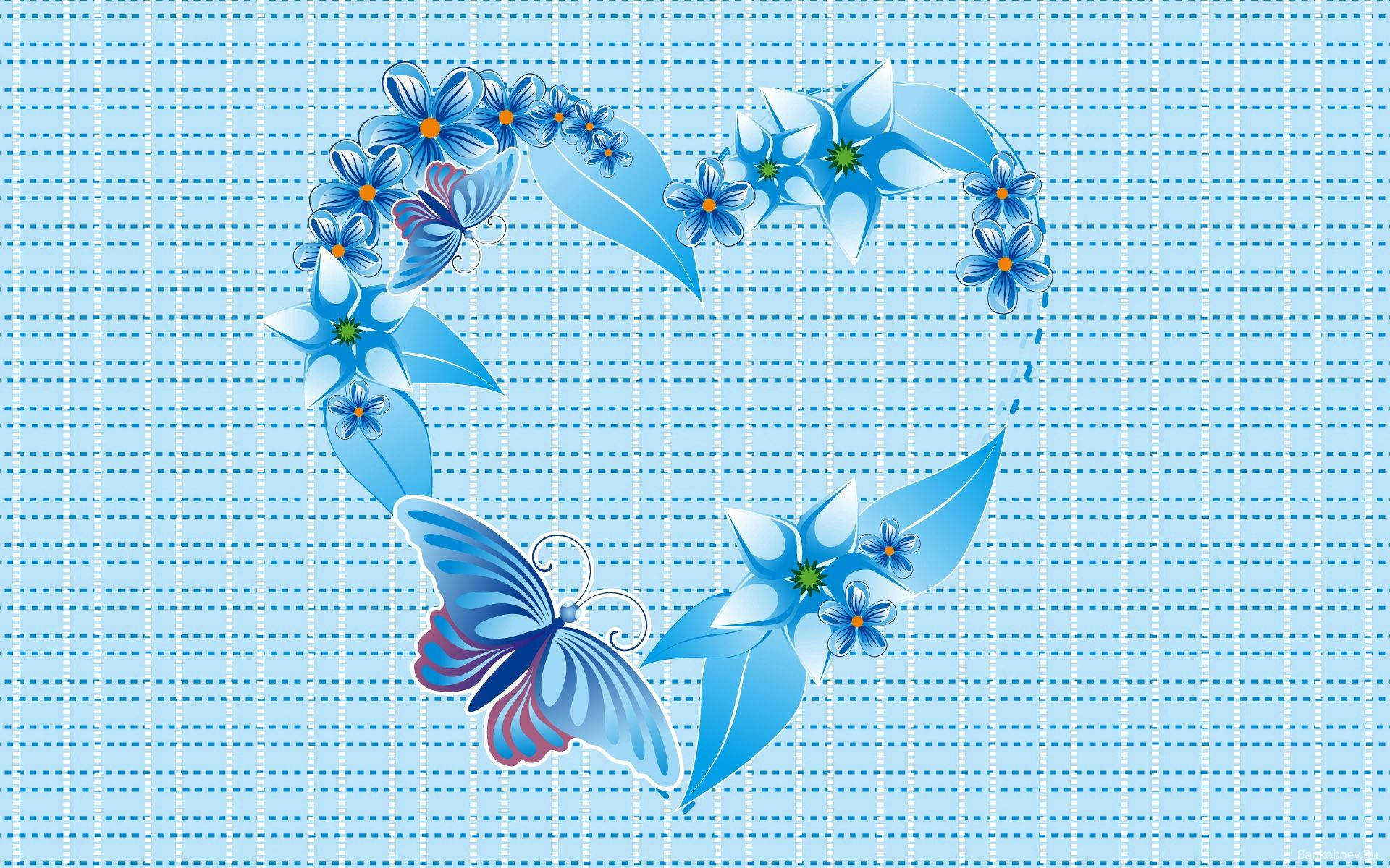 Download Blue Heart Floral Pattern Wallpaper