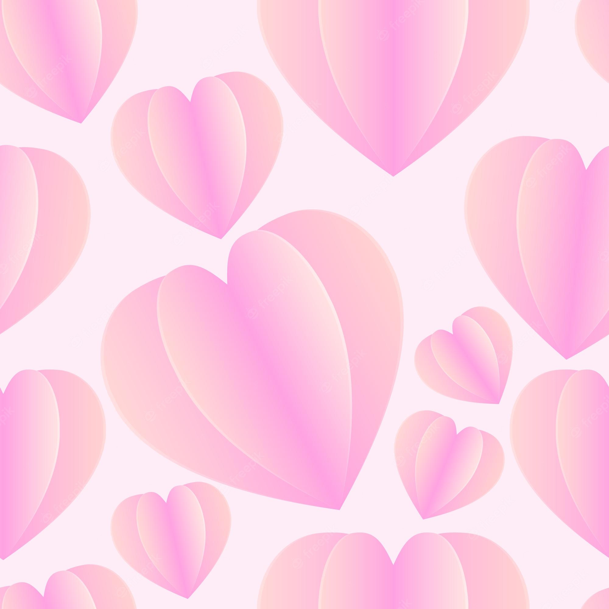 Premium Vector. Geometric seamless pattern pastel pink heart aura glowing in light pink background for love romance