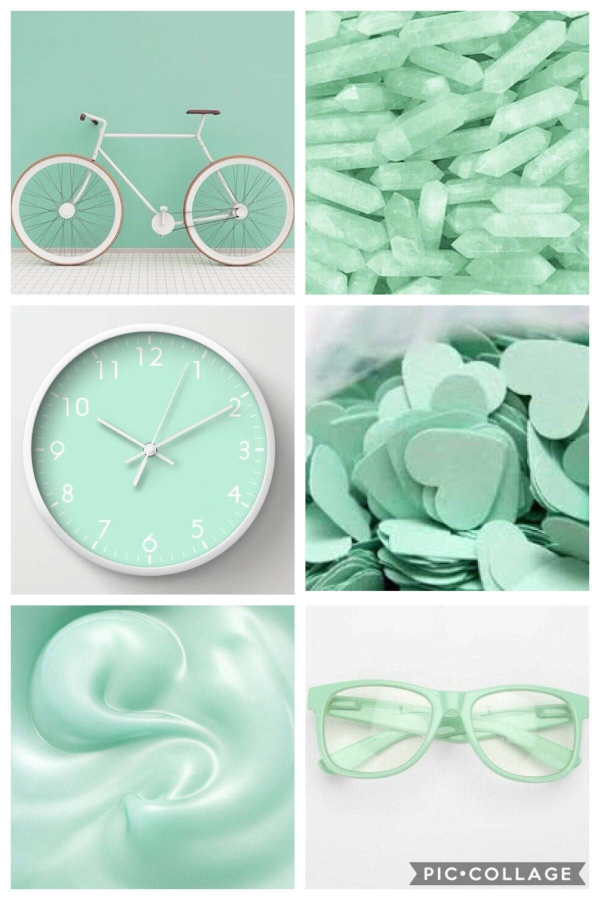 Download Collage Of Objects In Pastel Green Wallpaper