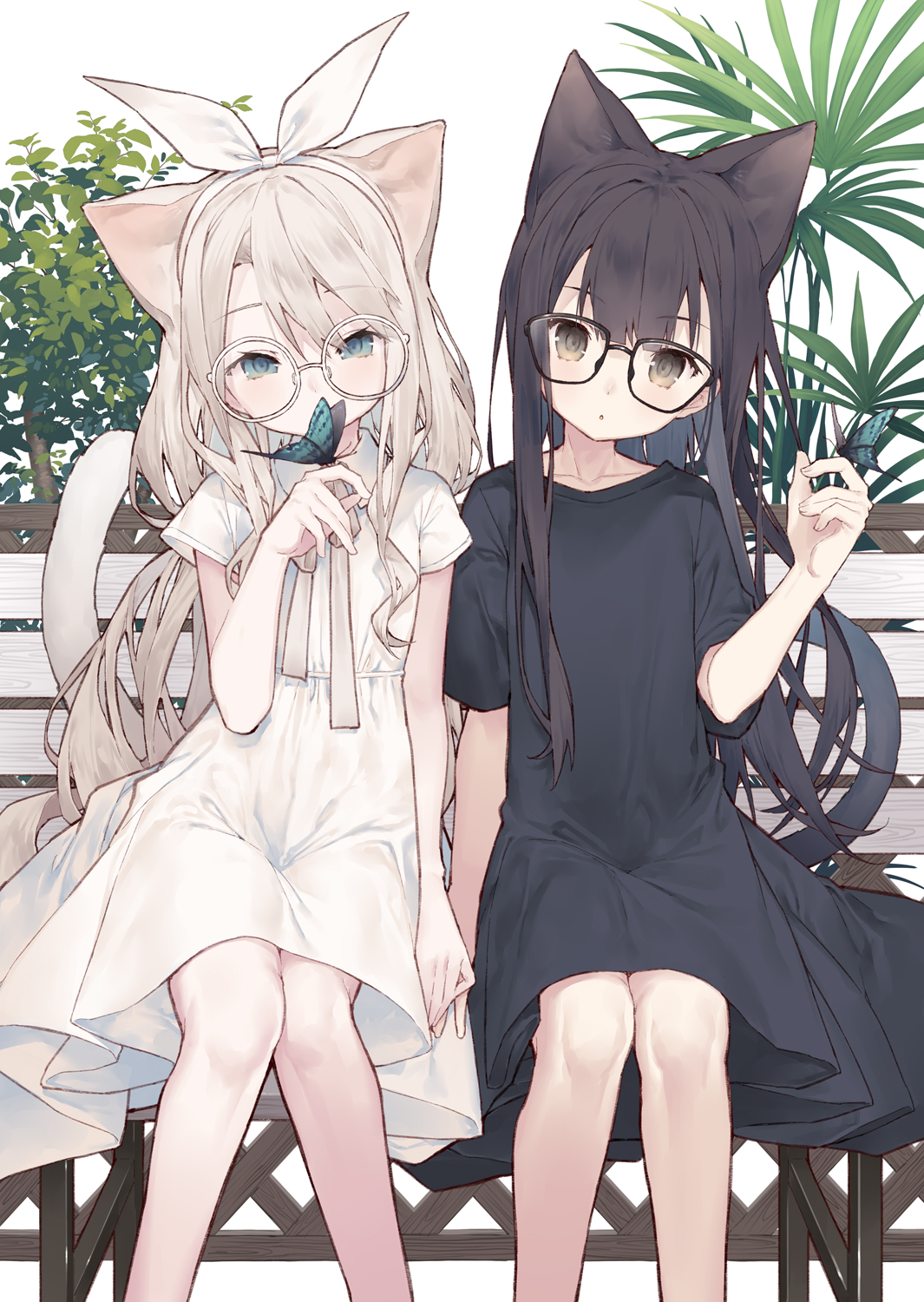 Original Characters Cat Girl Cat Ears Cat Tail Butterfly Glasses Anime Girls Wallpaper:1065x1500