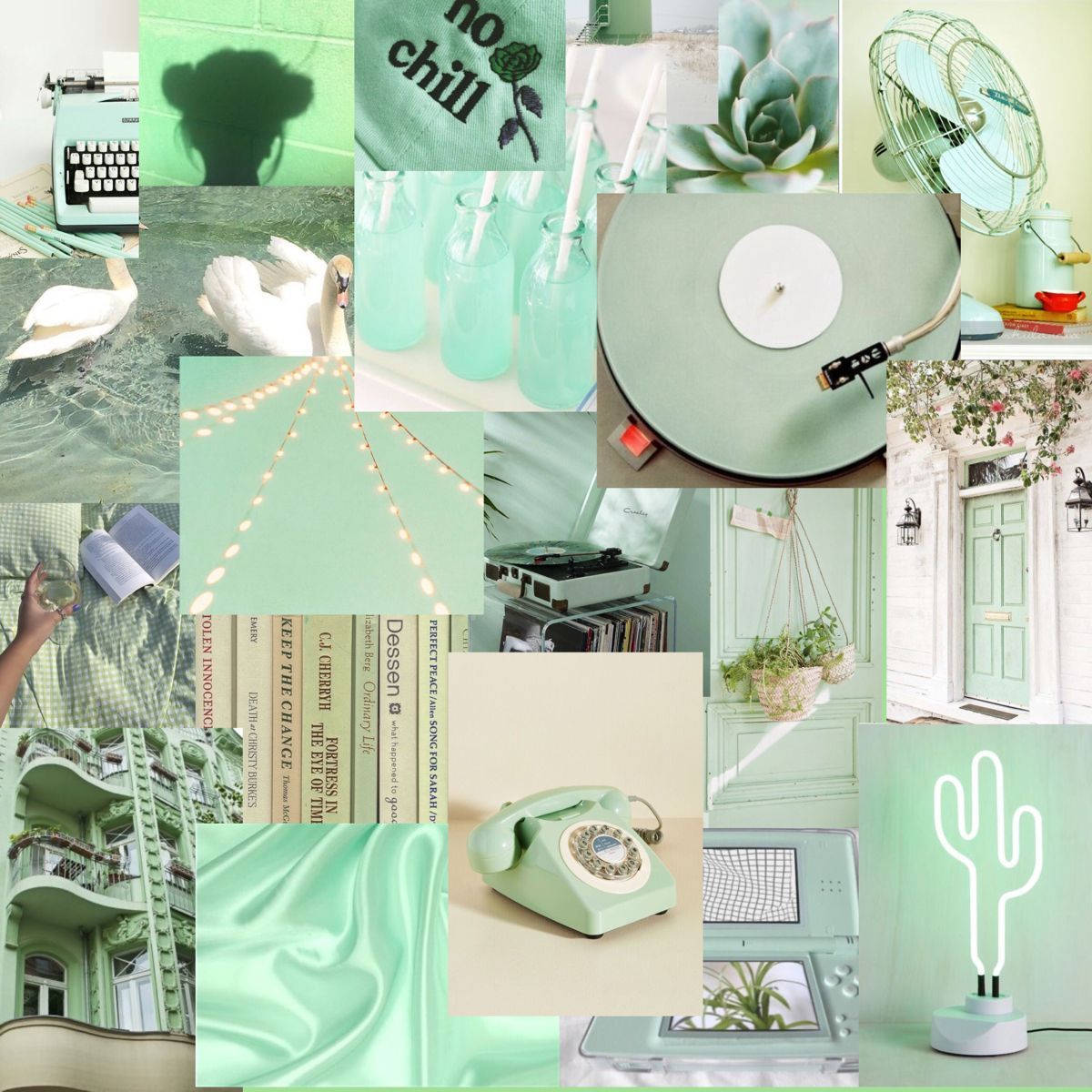 Download Light Green Aesthetic Room Items Wallpaper