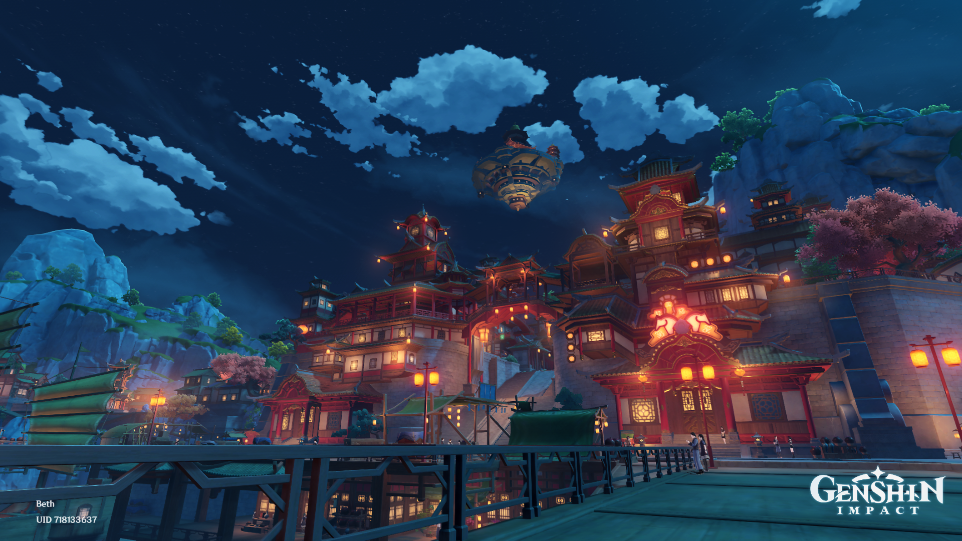 Genshin Impact Harbor Nighttime. Wallpaper, House styles, Night time