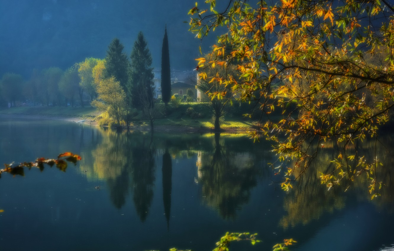 Wallpaper autumn, trees, branches, lake, Italy, Italy, Lombardy, Lombardy, Lake Idro, Lake Idro image for desktop, section пейзажи
