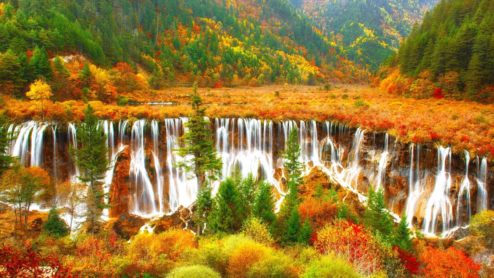 Autumn Beautiful Cascades Colorful Foliage Mountain Nature For Your XFCE Desktop