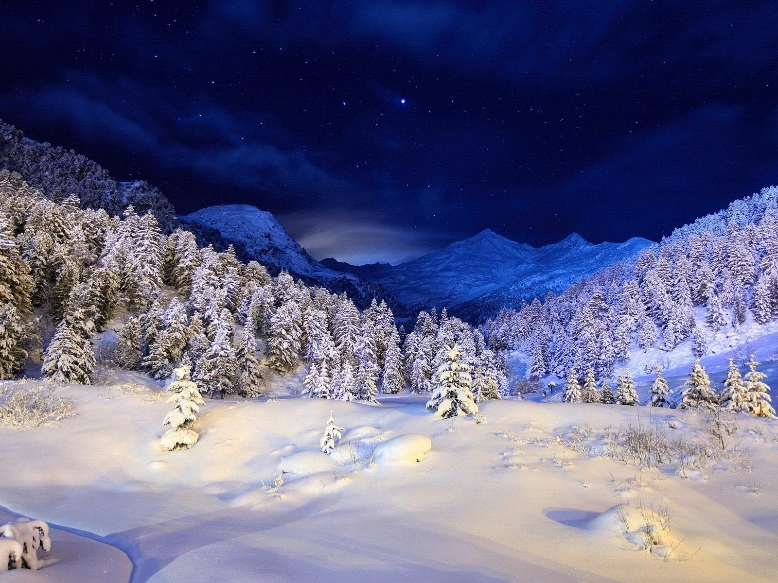 Beautiful winter night on the top of the mountain