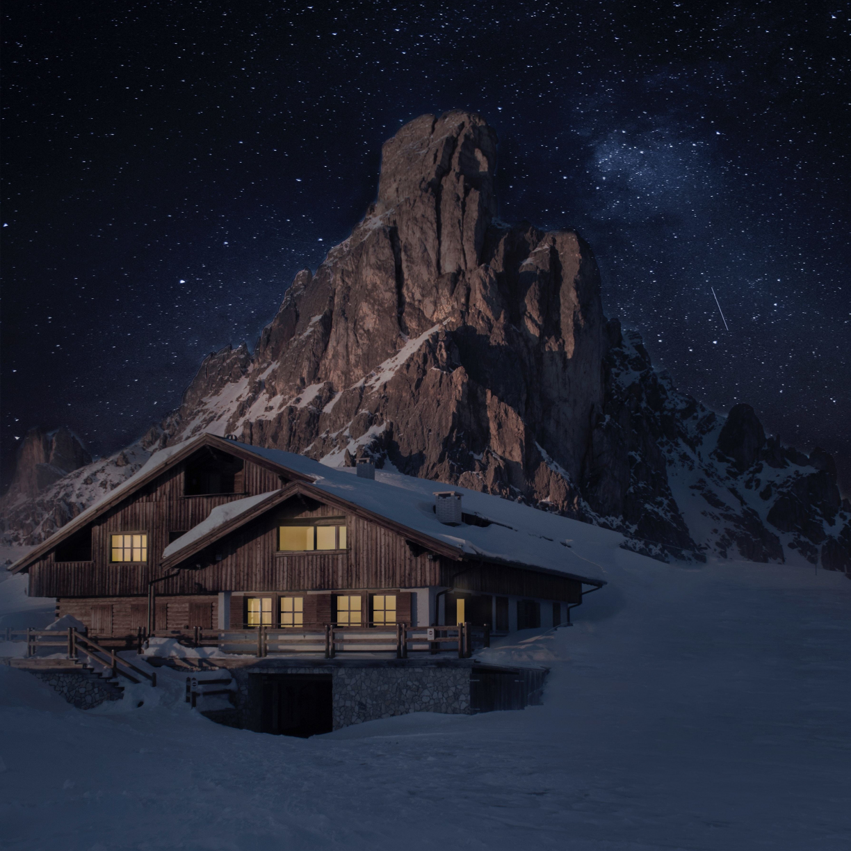 Wallpaper house and mountain, night, winter desktop wallpaper, HD image, picture, background, b81157