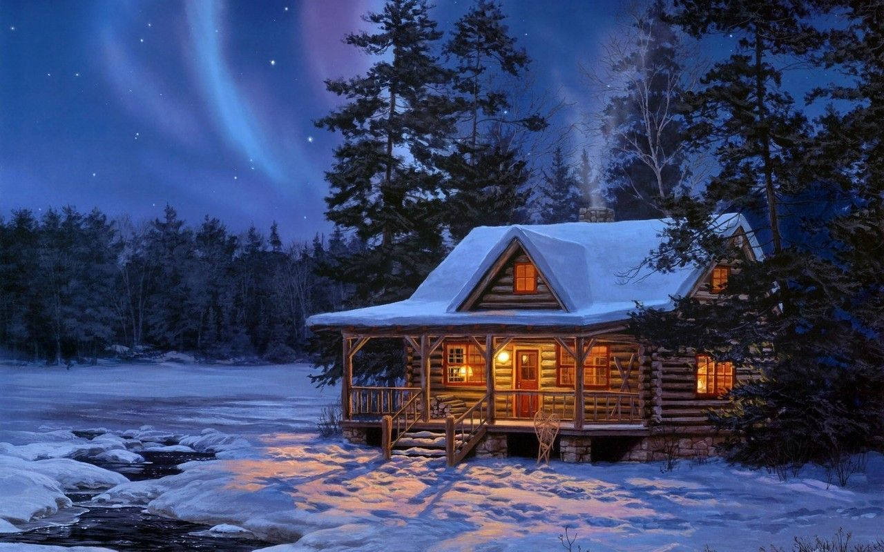 Download Old Aesthetic Christmas Cabin Wallpaper