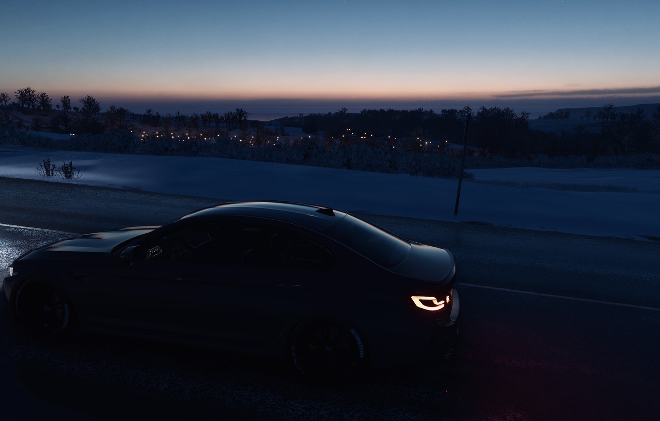Wallpaper HDR, BMW, Horizon, Winter, Night, Game, City Lights, UHD, 4K, M5, Xbox One X, F90, Forza Horizon 4, BMW M5 F90, FH4, Sun Goes Down image for desktop, section игры