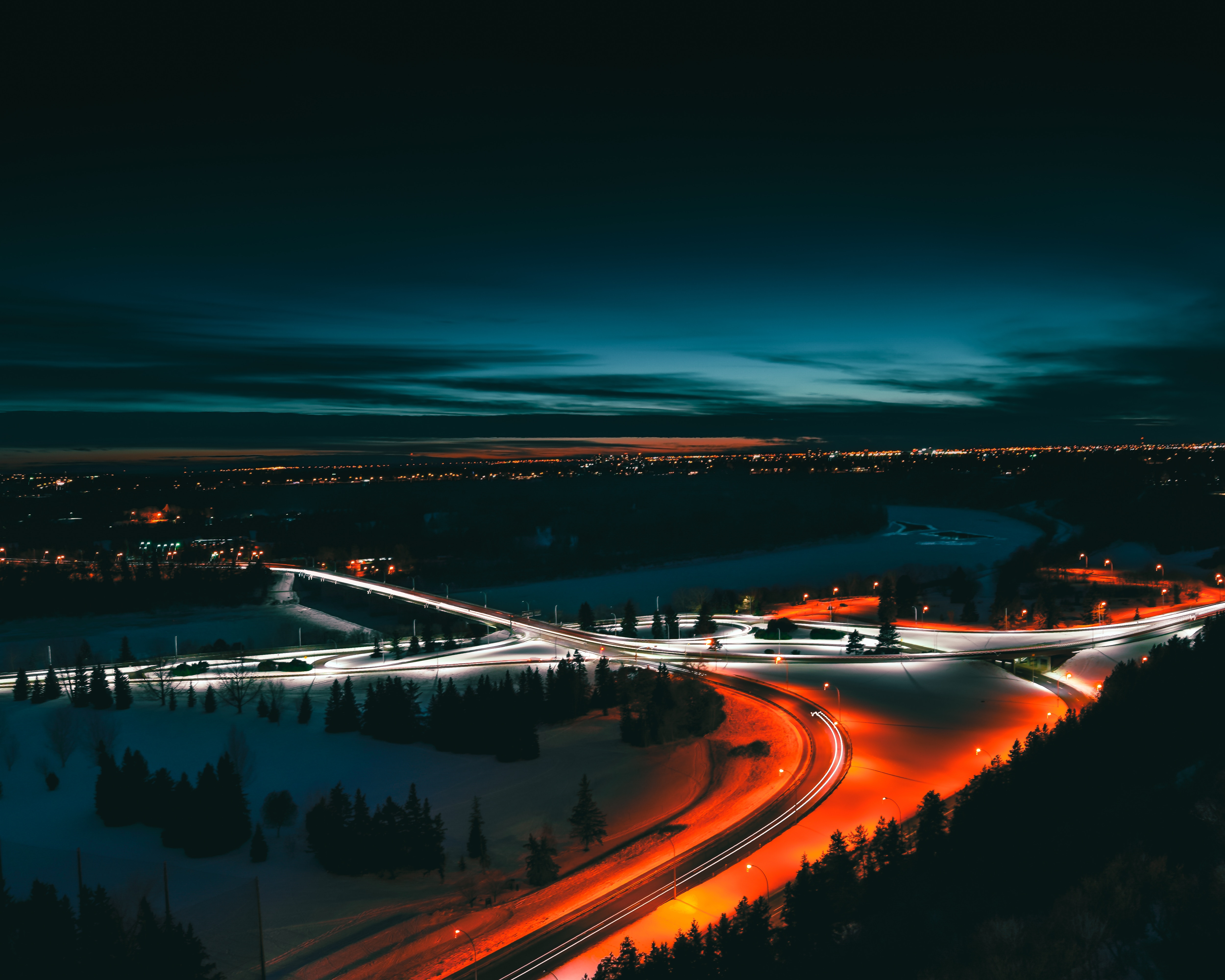 5000x4000 lights, night, cloud, sky, Free picture, dark, car light, urban, light, motorway, highway, night photography, street, cold, christmas, city, winter, streetlight, canada winter, night time, snow Gallery HD Wallpaper