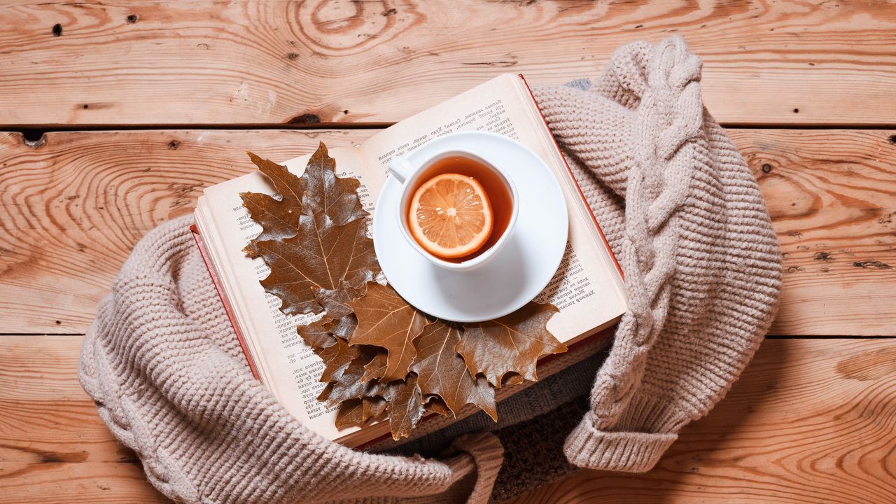 Wallpaper tea, lemon, cup, book, autumn, cozy hd, picture, image