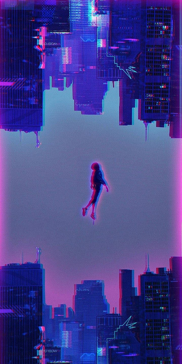 Download Into The Spider Verse Purple City Wallpaper