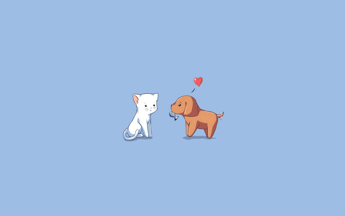 Download wallpaper 1440x900 dog, cat, kitten, puppy, drawing, heart widescreen 16:10 HD background