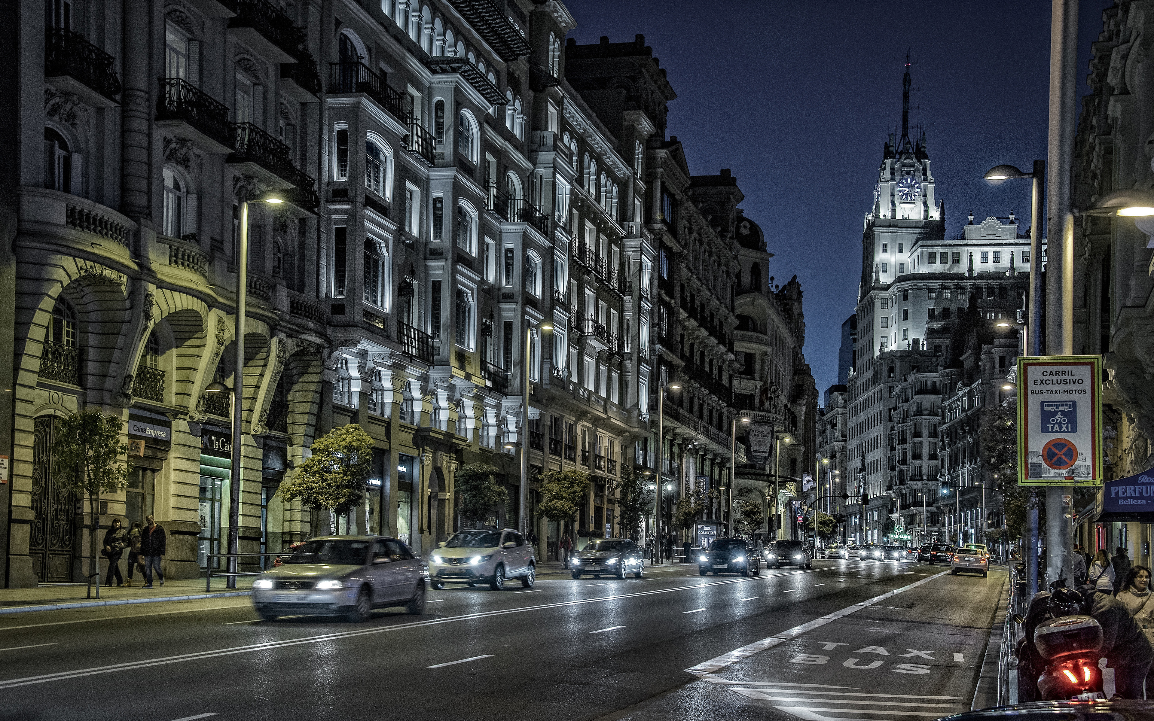 Download wallpaper Madrid, 4k, street, nightscapes, spanish cities, Spain, Europe, Madrid at night for desktop with resolution 3840x2400. High Quality HD picture wallpaper