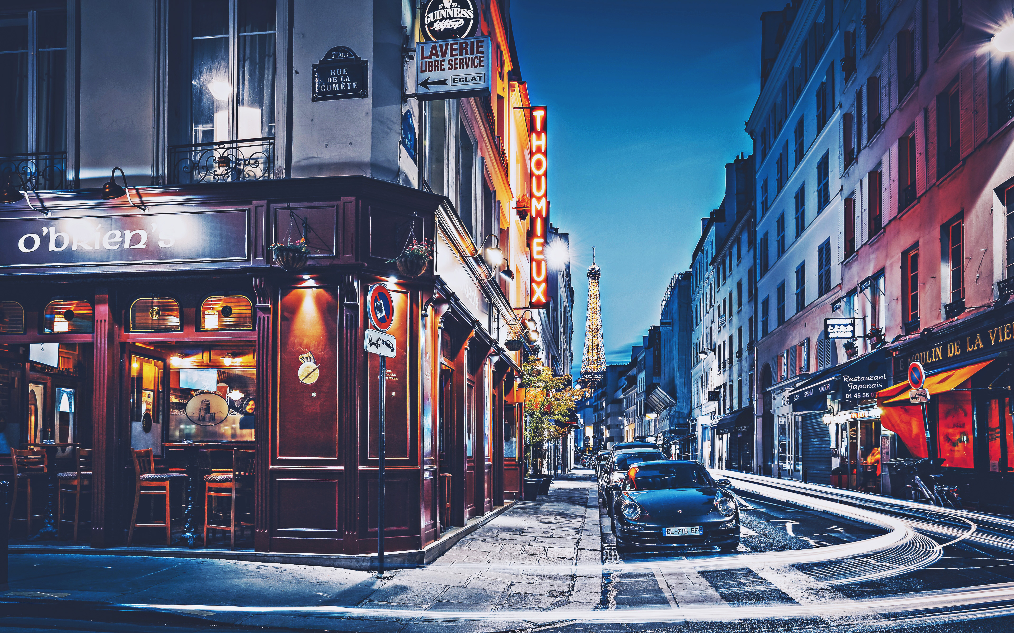 Download Wallpaper The Rue Saint Dominique, 4k, Eiffel Tower, Night Streets, French Cities, Paris, Europe For Desktop With Resolution 3840x2400. High Quality HD Picture Wallpaper