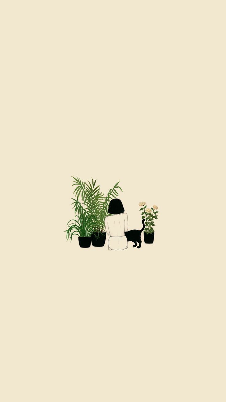 Plants & cats is the best combo. Cute simple wallpaper, Plant illustration, Cute drawings