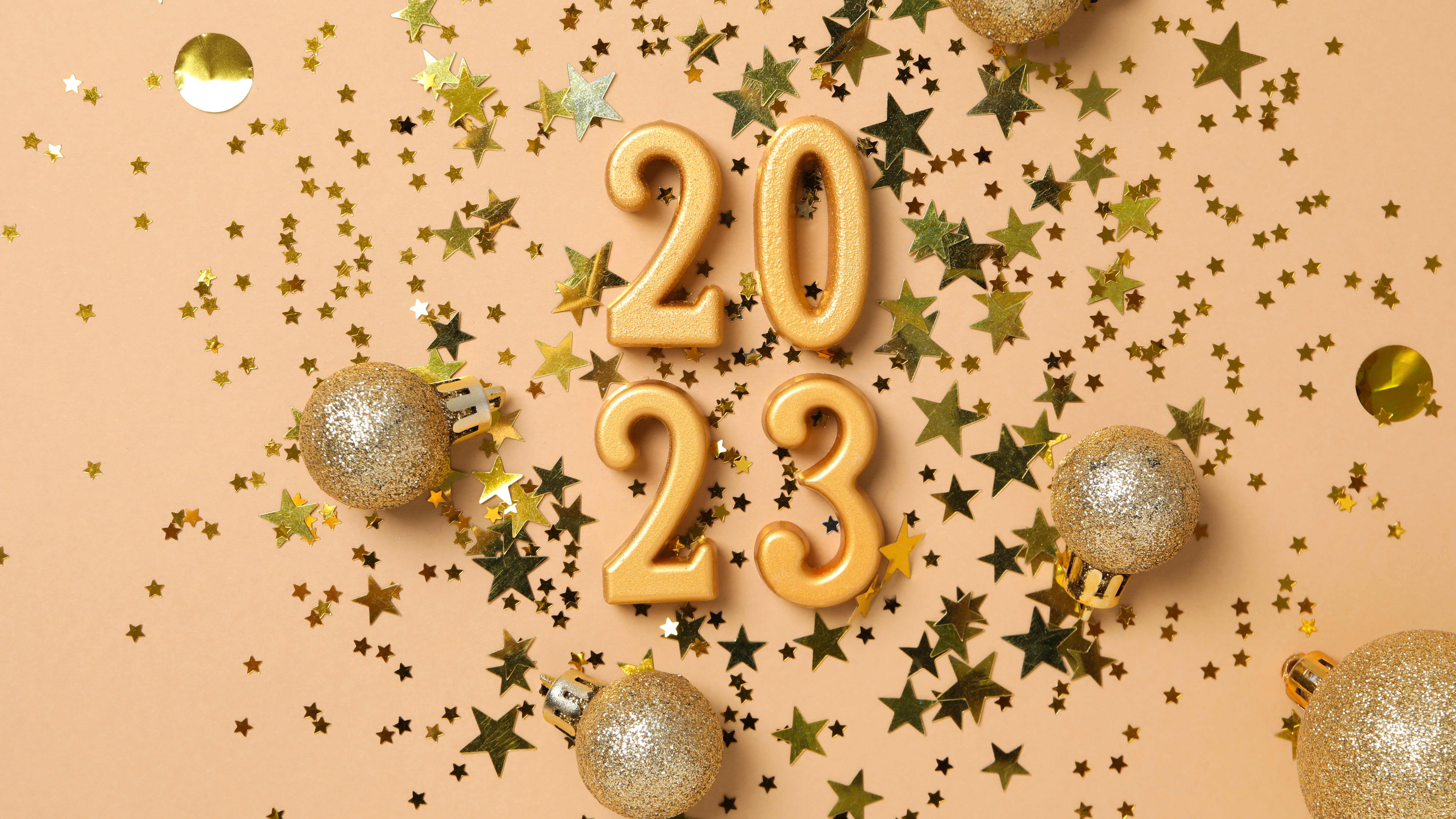 2023 New Year Wallpaper 4K, Happy New Year, Christmas Decoration, Celebrations New Year