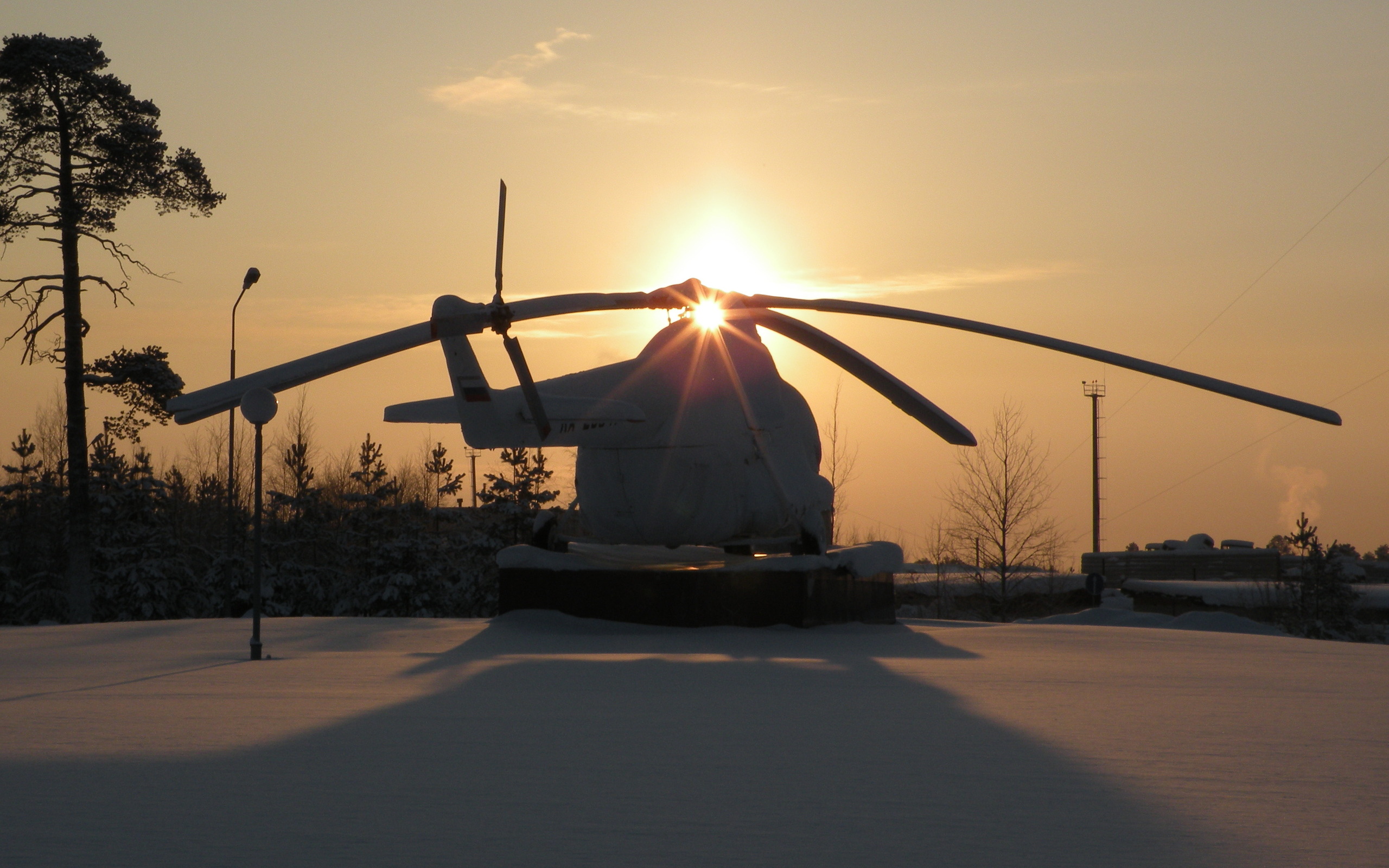 Winter Helicopter Sun Rise HD wallpaper