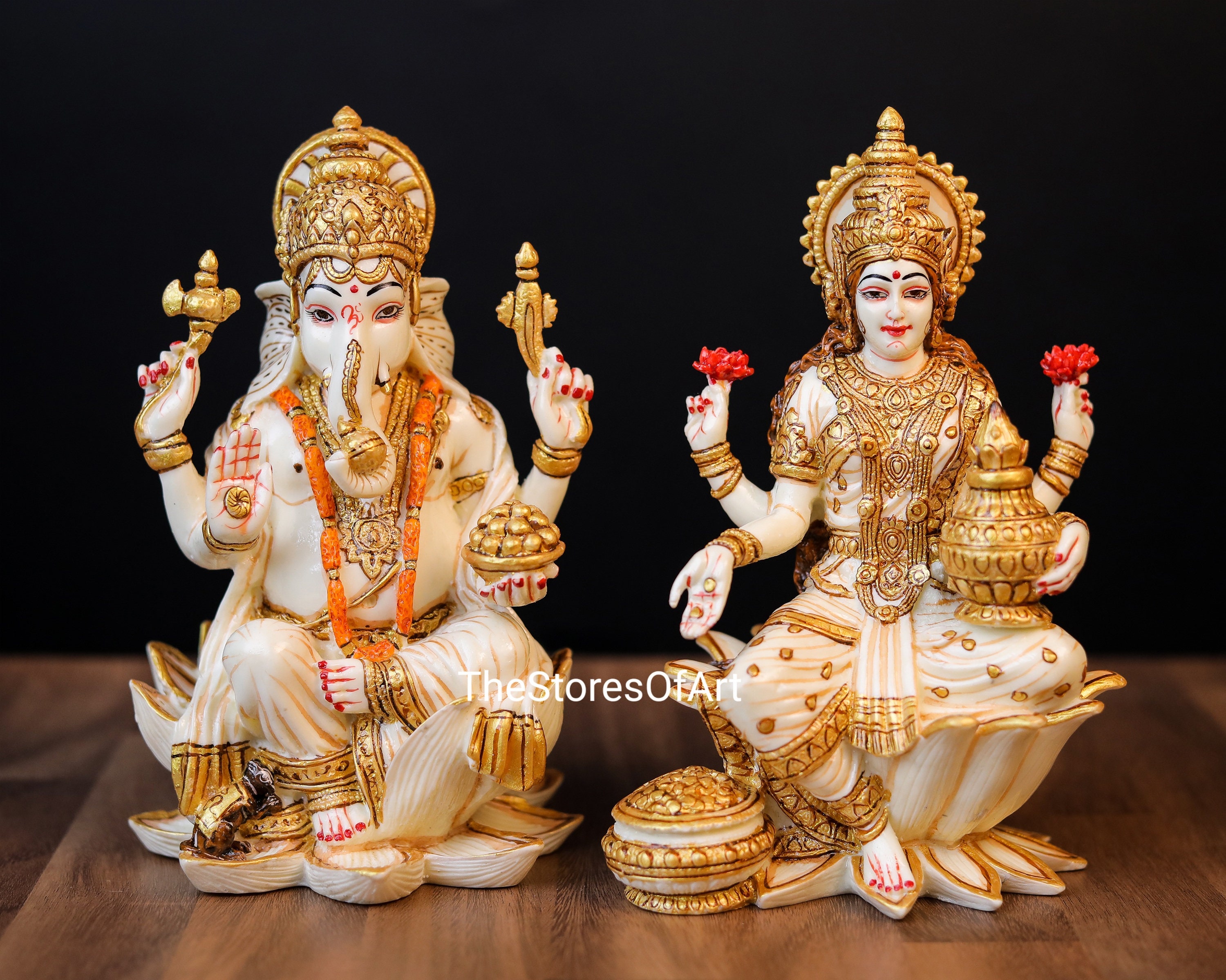 Lakshmi Ganesh Statue18cm Cultured Marble Hand Painted