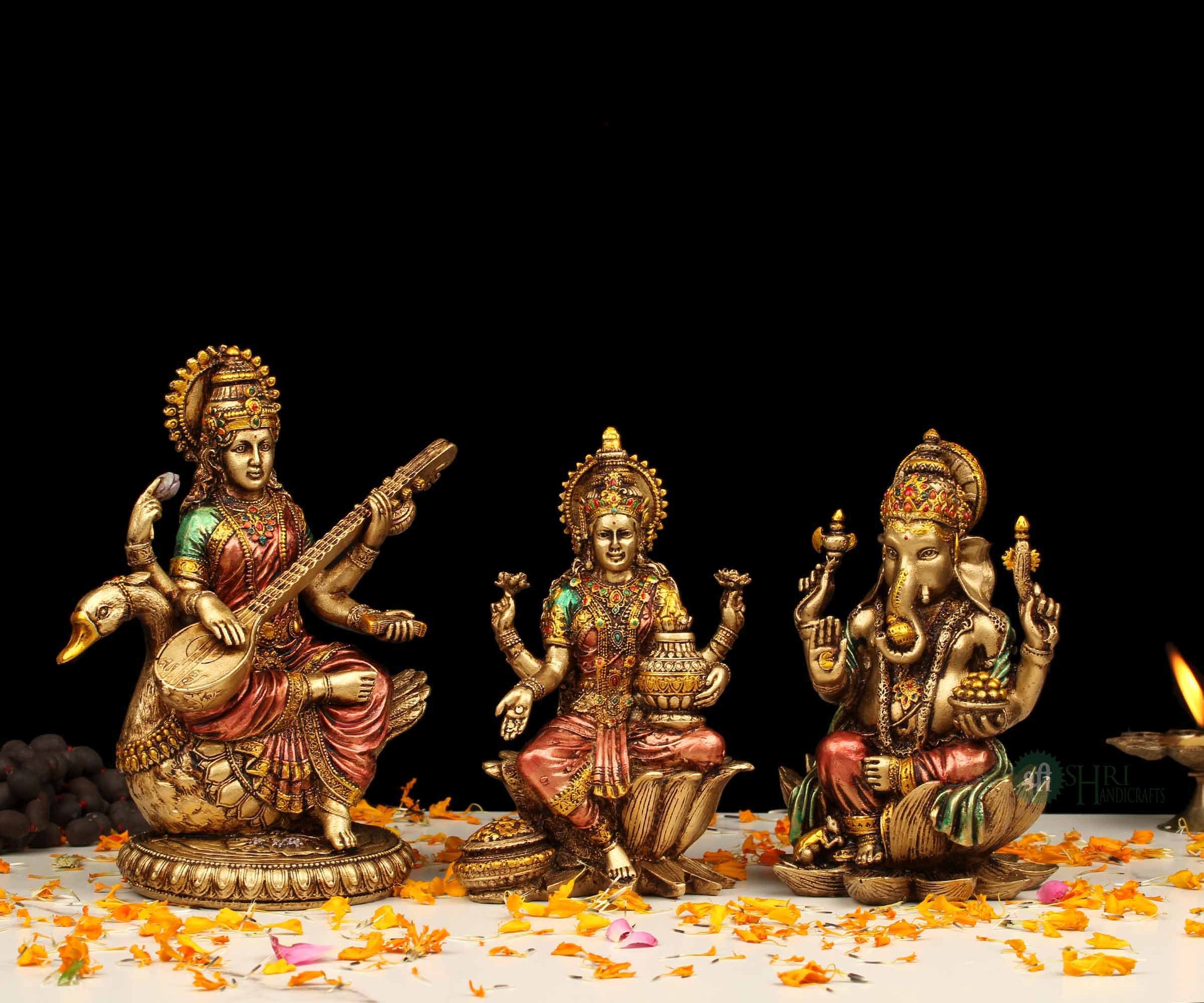 Ganesh Lakshmi Saraswati Statue Resin Statue Diwali Gift